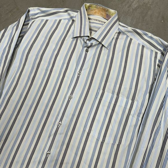 Tyler Shorten Bespoke Dress Shirt Striped Multicolor Floral Cuffs Large - Picture 3 of 10